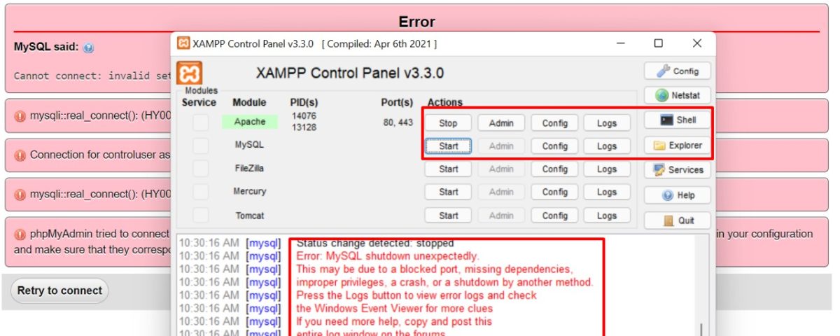 error-mysql-shutdown-unexpectedly